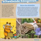 Bienen – schwebende Königinnen. Baue eine Nisthilfe! Illustration einer Maus und ein Bündel hohler Stäbe. Kalender für Februar.