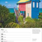 Kalenderseite für Mai mit buntem Strandhaus. Wochentage vom 24. bis 30., Zitat von Walter Gropius: "Bunt ist meine Lieblingsfarbe."