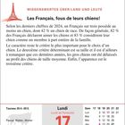 "Wissenswertes über Land und Leute: Les Français, fous de leurs chiens! Lundis de Pentecôte. 17 Mai." Links ein Eiffelturm.