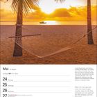 Mai, 21. Woche, Zwillinge 21.5.–20.6. Ruth Cohn Zitat über Selbsterkenntnis. Strandbild mit Hängematte bei Sonnenuntergang.