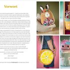 Text "Vorwort". Abbildungen von bunten Plüschtieren und Accessoires, darunter eine Tasche in Zitronenform.