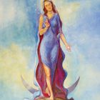 Oben steht "EINZIGARTIGKEIT", unten "Deine Individualität ist deine Gabe." Eine Frau in blauem Gewand schwebt sanft.