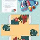 WEIHNACHTSBOX: Anleitung zum Falten einer Geschenkbox mit einer Illustration eines bunten Charakters mit Weihnachtsmütze.