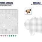 MYSTERIÖSES AUSMALBILD: Male jedes Pixel aus. Rechts: AUSMALBILD. Abbildung von pixeligem Wesen auf Raster.