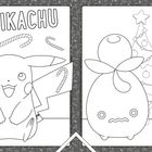 Links steht "PIKACHU", rechts "OLINI". Links Pikachu mit Zuckerstangen, rechts ein Wesen vor einem Weihnachtsbaum.