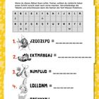 "Abtauchen", "Schwierigkeit:", Zeichen-Tabelle. Fünf nummerierte Pokémon-Bilder. Entschlüsselungsaufgabe.