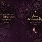 Zitate und Titel in goldener Schrift auf dunklem Hintergrund, mit astrologischen Symbolen und einem Mond.