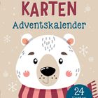 "Affirmationskarten Adventskalender", "24 Karten für dich". Illustration: Niedlicher Eisbär mit Schal und Schneeflocken.