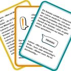 Drei Karten mit Sprüchen und Witzen. Erste Karte: Lehrer schimpft Schüler fürs Schlafen. Illustration: Ausrufezeichen.