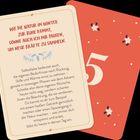 Zwei Karten, die linke: "Wie die Natur im Winter zur Ruhe kommt, gönne auch ich mir Pausen, um neue Kräfte zu sammeln." Rechte Karte: Zahl 5.