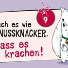 Mach es wie ein Nussknacker. Lass es krachen! Illustration: Weißes Eichhörnchen mit Glöckchen.
