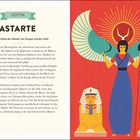 Seite 12, Titel: GÖTTIN ASTARTE. Text über die phönizische Göttin des Mondes. Illustration: Frau mit Flügeln, Sonne, Sphinxe.