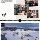 "Jungbauernpaar" zeigt beschäftigte Menschen auf einem Hof. Unten: Kalender mit winterlicher Landschaft und Gartentipps.