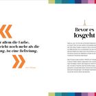 Zitat: „Vor allem die Farbe, und vielleicht noch mehr als die Zeichnung, ist eine Befreiung.“ Text: Einladung zur Frankreich-Reise.