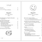 Inhalt: Kapitel 1 Vor der Reise, 2 Reisen für Familien. Links eine Kompass-Illustration, rechts ein Smiley-Gesicht.