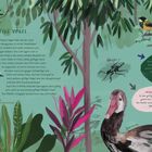 "Giftige Vögel – Der giftige Vogel lebt auf der Insel Papua-Neuguinea. Es ist der Zweifarbenpirol."   
Illustration mit Vögeln und Pflanzen.