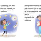 Links zaubert Pippa lächelnd mit sieben goldenen Kugeln. Rechts hält Jule ein Glas voll Zauberstaub.