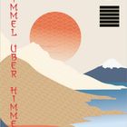 "Himmel über Himmel", rote Schrift; Zahl "1"; asiatische Landschaft mit großem rotem Kreis und stilisierten Bergen.