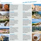 "Unsere persönlichen Top Ten", gefolgt von zehn Reisebeschreibungen mit jeweils einer Überschrift und einem kurzen Text. Links: Bilder von Landschaften und Orten.