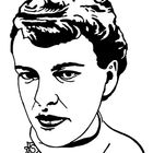 Eine schwarz-weiße Illustration eines Gesichts mit detaillierten Haaren und markanten Gesichtszügen.