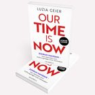 Text: "Our Time is Now", "Luzia Geier", "Zorhan Mamdani - Vom Aktivisten zum Hoffnungsträger einer Generation". Zwei Bücherstapel.