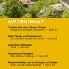 "AUS DEM INHALT: Thraker, Griechen, Römer, Türken; Baba Wanga; Sofia; Wanderer-Paradies; Museen; Donau; Schwarzmeerküste." Hintergrund: Stadtansicht.