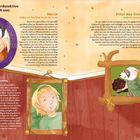 Texte: "Die Meisterdetektive stellen sich vor: Marie, Max, Fritzi das Frettchen." Drei Illustrationen von Kindern und einem Frettchen.