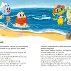 **Titel:** Ausflug zum Strand

Illustration: Figuren am Strand sammeln Schneckenhörner. Ein Ohrwurm, eine Tontaube und ein Frosch sind abgebildet.