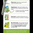 Hinweise zur Golfanleitung mit drei Schritten: Ballposition bestimmen, passende Karte wählen, Illustrationen konsultieren.