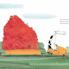 Nun, anstatt unter dem Baum zu liegen, könntest du all diese Äpfel auflesen und Kuchen backen... sehr viele Kuchen.

Eine Illustration zeigt ein Fahrzeug, das eine große Ladung roter Äpfel transportiert. Ein Baum im Hintergrund.