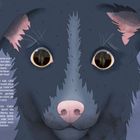Text auf der linken Seite erzählt von einem Hund, der seine Mutter vermisst. Daneben ist eine Illustration eines Hundegesichts.