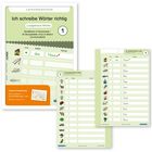 Lernzielkontrolle: "Ich schreibe Wörter richtig". Übersicht mit Bildern und Texten zum Üben von lautgetreuen Wörtern.