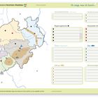 Ich kenne das Bundesland Nordrhein-Westfalen. Karte mit Bezirken, Nachbarstaaten, Flüssen, Seen, Gebirgen und Sehenswürdigkeiten.