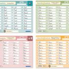 Vier Lernkarten mit Wörtern:  
1. "Ball, Hand, Korb..."  
2. "Wal, Hut, Dom..."  
3. "Olaf, Paul, Lara..."  
4. "Affe, Hose, Löwe..."