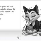 Geheim-Tipp: Eine Katze liegt verspielt mit Wollknäueln umwickelt da. Es ist eine Illustration.