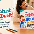 „Spielzeit zu Zweit! Stift und Papier Minispiele für Mama und Sohn“ steht groß auf einer liebevoll gestalteten Verpackung.
