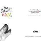 "Ean und die Schattenwölfe". Eine Wolfsillustration; zwei kleine, schwarze Wolfsfiguren.