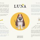 Titel: LUNA. Beschreibung: Luna ist ein vierbeiniges Mitglied der Fairy Tales Retold Familie und liebt Abenteuer. Illustration: Hund.