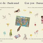 "Kannst du · Puede usted · Can you · Pouvez-vous"
Illustration mit verschiedenen Tieren, Gegenständen und Figuren.