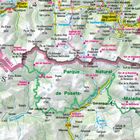 Parque Natural de Posets-Maladeta, Route D19, Benasque. Straßen, Berge und Flüsse in einer bergigen Landschaftskarte.