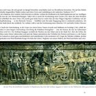 Text: "...zurück. In der Nacht der Entscheidung, in der Gopa von einem bösen ...". Unten: "Als der Prinz die fürstlichen Gemächer ...". Relief: Figuren und ein Wagen.