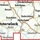 Karte mit Orten: Osterwieck zentral, umgeben von Dedeloben, Hornburg, Eilenstedt und weiteren kleinerem Orten.