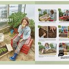 Links: "Alles wächst! Du brauchst: eine Gemüsekiste, Folie, Blumenerde, Kressesamen." Rechts: Bilder mit Pflanzanleitung.