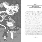 KAPITEL 3: „Wer noch nicht entlarvt ist, kann sich immer noch als Luftikus entpuppen“. Illustration: Ein Mädchen beobachtet eine lesende Raupe auf einem Pilz.