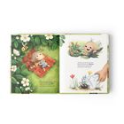 Links: „Nicht erschrecken: Ich bin’s, Timo”, summt die Biene. Rechts: Illustrationen von Kindern in der Natur.