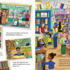 "Über dem Regenbogen", "Liv zeigt mir ein paar alte Fotos.", "Neue Romane", "Bestseller". Eine bunte Buchhandlung mit vielen Menschen.