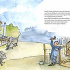 Text: "Familie Power wohnte mit ihren drei Söhnen...mit seinen eigenen Händen."

Illustration: Ein Haus, Garten mit Tisch und Hund, Menschen.