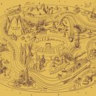 Eine karikaturhafte Landkarte mit Inseln: "Willkommen auf Planet Pop", "Rock-Inseln", "Punk-Insel", "House & Techno-Insel".