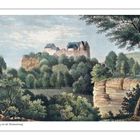 Texte: "Die Wartburg vor der Restaurierung", "12". Illustration: Eine Burg auf einem bewaldeten Hügel, umgeben von Bäumen.