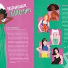 Erfolgreichste Girlbands: Links The Supremes in grünen Kleidern, rechts Spice Girls in individuellen Outfits, unten Textauszüge.